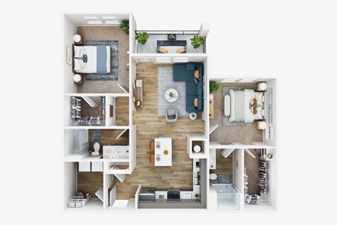 Floor plan for 2 beds, 2 baths, 1056 sqft